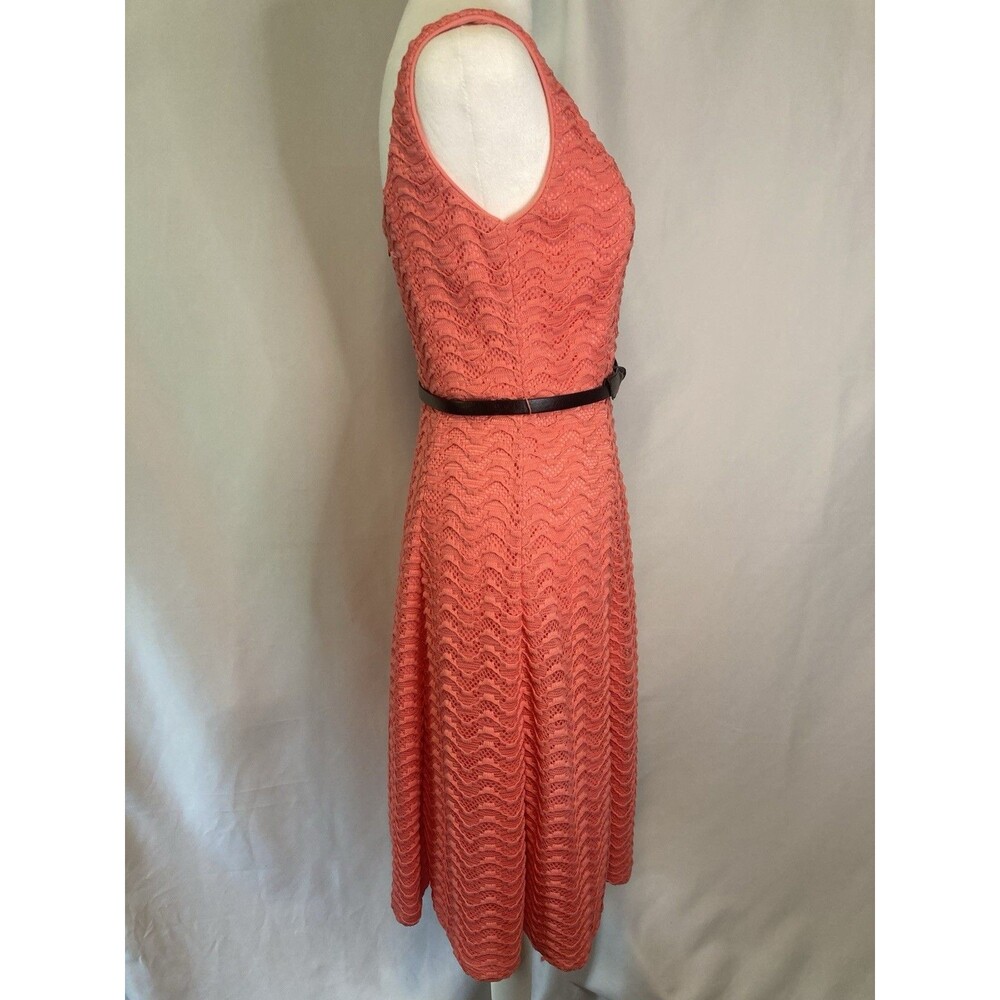 Lace Eyelet Tank Fit & Flare Dress Sz 4 Coral Belted Luxe by Carmen Marc Valvo - Picture 3 of 11